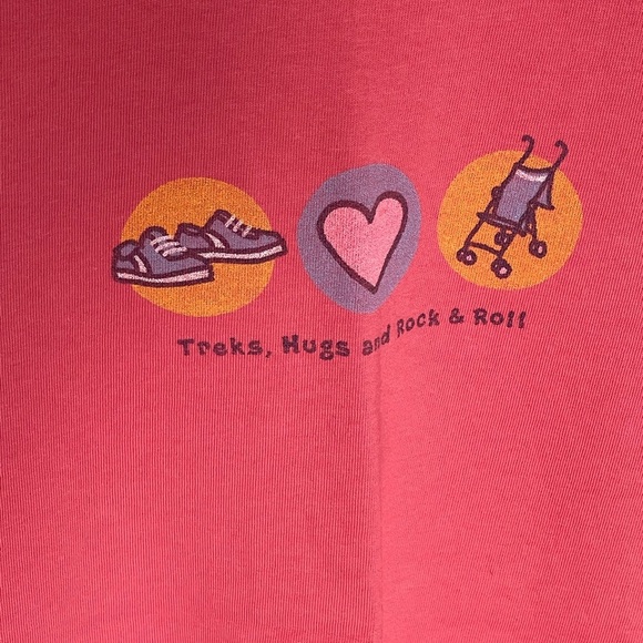 Life Is Good Pink Graphic Relaxed Tee “ Treks Hugs Rock& Roll” Women’s Medium - Picture 5 of 10